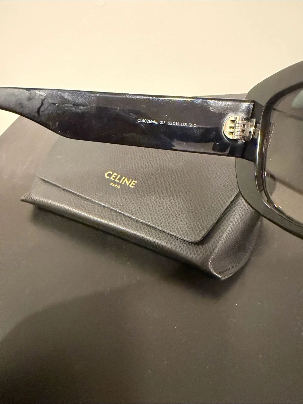 AUTHENTIC Celine Black Square Sunglasses with Gold Logo Accent
